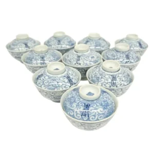 中国陶器 染付蓋付き鉢 10点セット